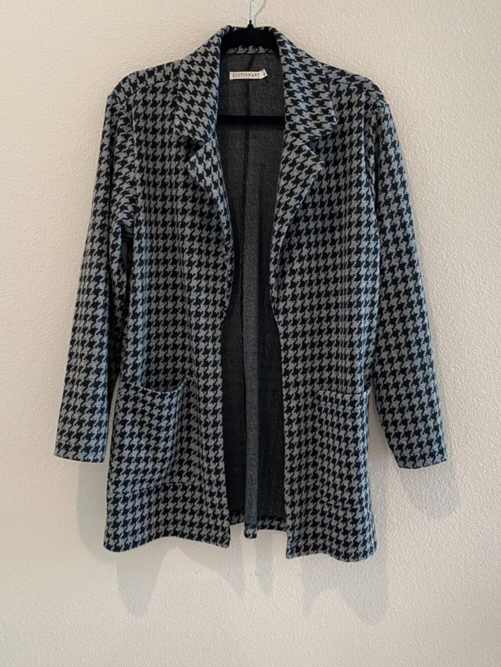 Dictionary Houndstooth Knit Blazer Cardigan Black Grey Tunic Jacket Size Small